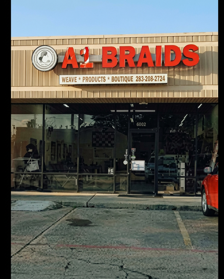 A 1 Braids salon storefront in Stafford, Texas